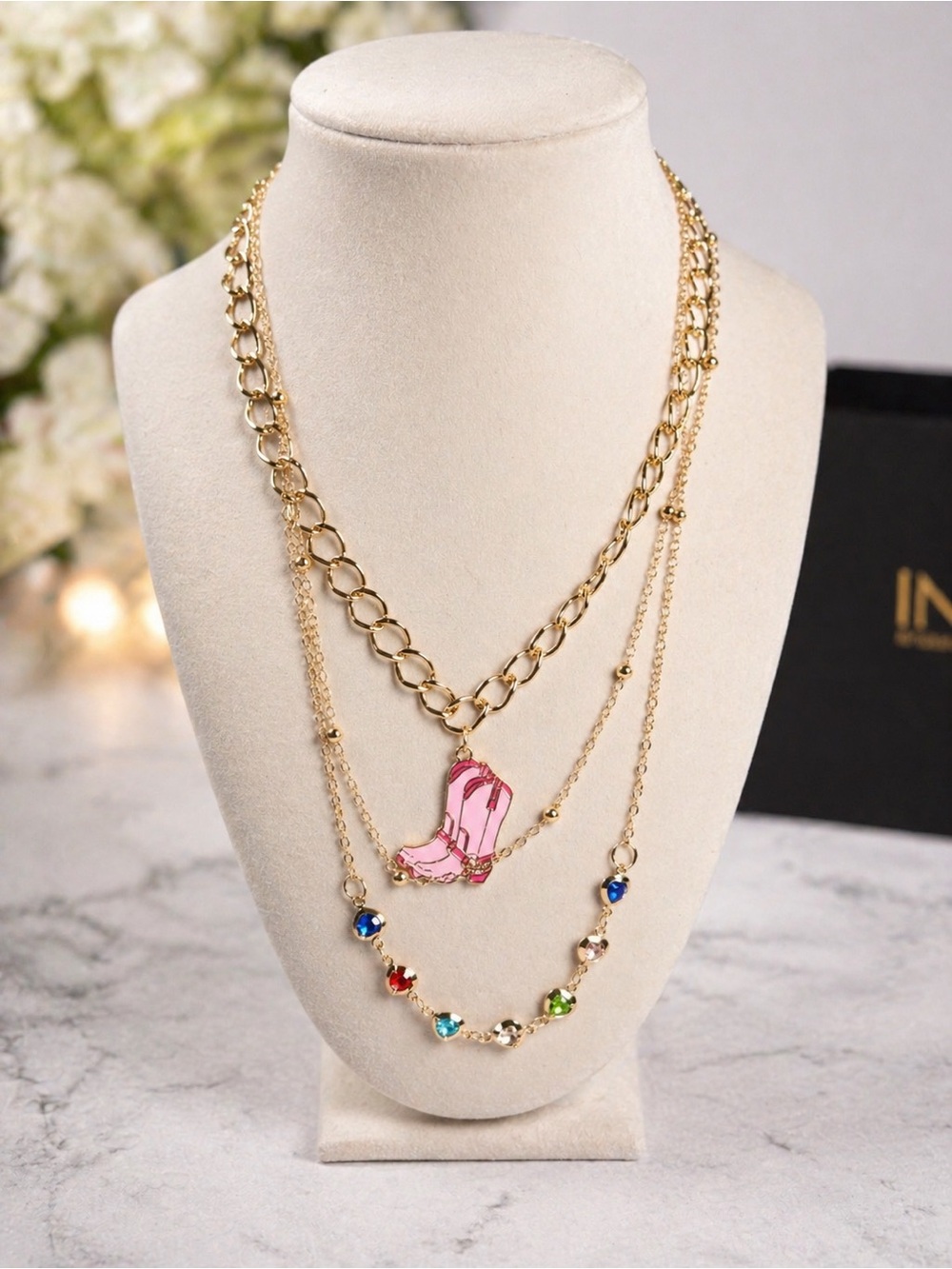 Cowboy Boot Pendant Colorful Gem Charm Boho Western Statement Jewelry Trendy Y2K
